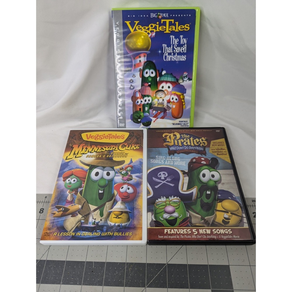 Veggie Tales DVD Lot Pirates Sing Along Minnesota Cuke Toy Saved Christmas